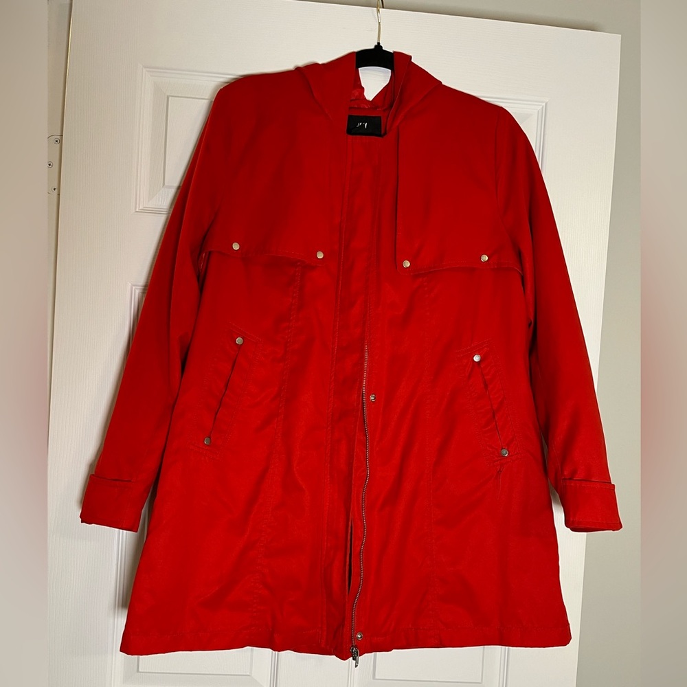 “H&M” red suede raincoat with silver detailing